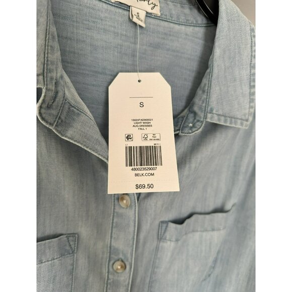 NWT Wonderly Chambray Denim Button Down Shirt Dress Size Small Light Blue - Picture 4 of 6